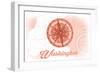 Washington - Compass - Coral - Coastal Icon-Lantern Press-Framed Art Print