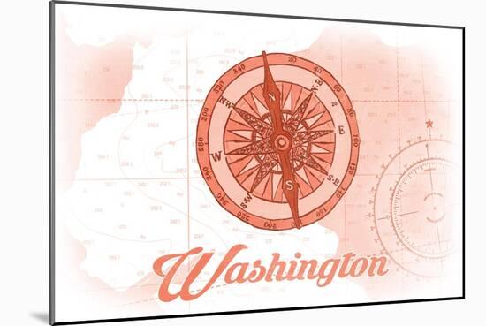 Washington - Compass - Coral - Coastal Icon-Lantern Press-Mounted Art Print