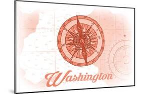 Washington - Compass - Coral - Coastal Icon-Lantern Press-Mounted Art Print