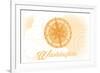 Washington - Compass - Yellow - Coastal Icon-Lantern Press-Framed Art Print