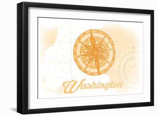Washington - Compass - Yellow - Coastal Icon-Lantern Press-Framed Art Print
