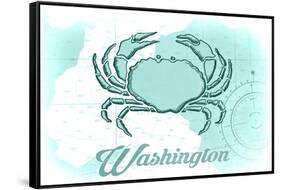 Washington - Crab - Teal - Coastal Icon-Lantern Press-Framed Stretched Canvas