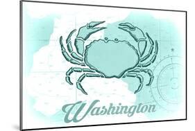 Washington - Crab - Teal - Coastal Icon-Lantern Press-Mounted Art Print