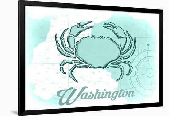 Washington - Crab - Teal - Coastal Icon-Lantern Press-Framed Art Print