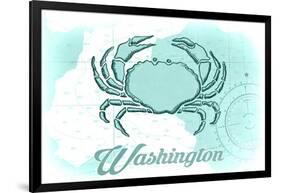 Washington - Crab - Teal - Coastal Icon-Lantern Press-Framed Art Print