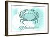 Washington - Crab - Teal - Coastal Icon-Lantern Press-Framed Art Print