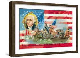 Washington Crossing the Delaware, With Portrait Inset-null-Framed Premium Giclee Print