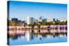 Washington, D.C. at the Tidal Basin during Cherry Blossom Season with the Rosslyn Business Distict-SeanPavonePhoto-Stretched Canvas