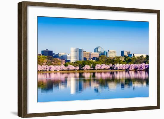 Washington, D.C. at the Tidal Basin during Cherry Blossom Season with the Rosslyn Business Distict-SeanPavonePhoto-Framed Photographic Print