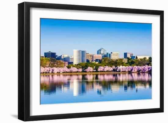 Washington, D.C. at the Tidal Basin during Cherry Blossom Season with the Rosslyn Business Distict-SeanPavonePhoto-Framed Photographic Print