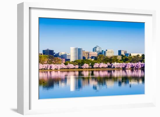 Washington, D.C. at the Tidal Basin during Cherry Blossom Season with the Rosslyn Business Distict-SeanPavonePhoto-Framed Photographic Print