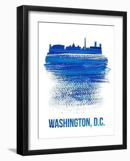 Washington, D.C. Brush Stroke Skyline - Blue-NaxArt-Framed Art Print