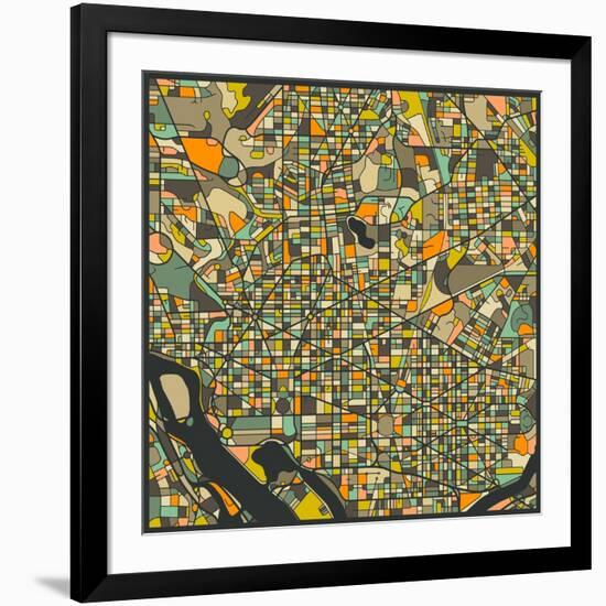 Washington D.C. Map-Jazzberry Blue-Framed Art Print