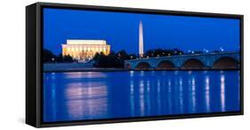 WASHINGTON D.C. - Memorial Bridge at dusk spans Potomac River and features Lincoln Memorial and...-null-Framed Stretched Canvas
