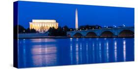 WASHINGTON D.C. - Memorial Bridge at dusk spans Potomac River and features Lincoln Memorial and...-null-Stretched Canvas