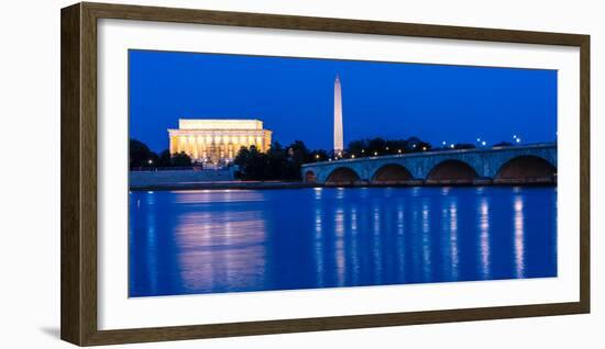 WASHINGTON D.C. - Memorial Bridge at dusk spans Potomac River and features Lincoln Memorial and...-null-Framed Photographic Print