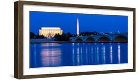 WASHINGTON D.C. - Memorial Bridge at dusk spans Potomac River and features Lincoln Memorial and...-null-Framed Photographic Print