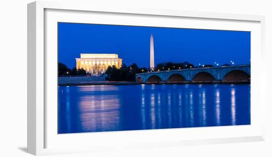 WASHINGTON D.C. - Memorial Bridge at dusk spans Potomac River and features Lincoln Memorial and...-null-Framed Photographic Print