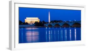 WASHINGTON D.C. - Memorial Bridge at dusk spans Potomac River and features Lincoln Memorial and...-null-Framed Photographic Print