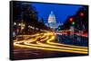 WASHINGTON D.C. - Pennsylvania Ave to US Capitol with streaked lights going towards US Capitol-null-Framed Stretched Canvas