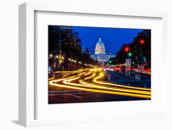 WASHINGTON D.C. - Pennsylvania Ave to US Capitol with streaked lights going towards US Capitol-null-Framed Photographic Print