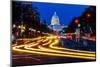 WASHINGTON D.C. - Pennsylvania Ave to US Capitol with streaked lights going towards US Capitol-null-Mounted Photographic Print