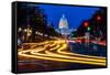 WASHINGTON D.C. - Pennsylvania Ave to US Capitol with streaked lights going towards US Capitol-null-Framed Stretched Canvas