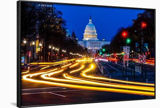 WASHINGTON D.C. - Pennsylvania Ave to US Capitol with streaked lights going towards US Capitol-null-Framed Photographic Print