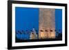 WASHINGTON D.C. - US Flags with cropped view of US Capitol and Washington Monument surrounded by...-null-Framed Photographic Print