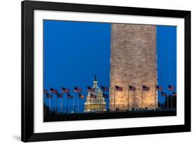WASHINGTON D.C. - US Flags with cropped view of US Capitol and Washington Monument surrounded by...-null-Framed Photographic Print