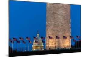 WASHINGTON D.C. - US Flags with cropped view of US Capitol and Washington Monument surrounded by...-null-Mounted Photographic Print