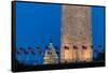 WASHINGTON D.C. - US Flags with cropped view of US Capitol and Washington Monument surrounded by...-null-Framed Stretched Canvas