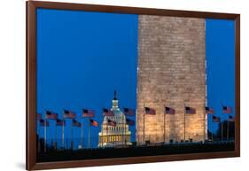 WASHINGTON D.C. - US Flags with cropped view of US Capitol and Washington Monument surrounded by...-null-Framed Photographic Print