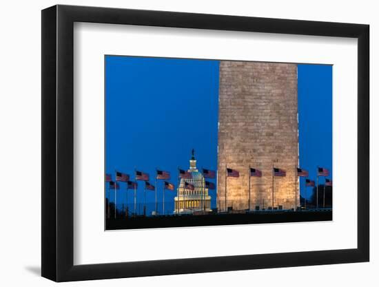 WASHINGTON D.C. - US Flags with cropped view of US Capitol and Washington Monument surrounded by...-null-Framed Photographic Print