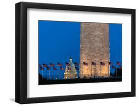 WASHINGTON D.C. - US Flags with cropped view of US Capitol and Washington Monument surrounded by...-null-Framed Photographic Print