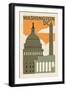 Washington D.C. - Woodblock-Lantern Press-Framed Art Print