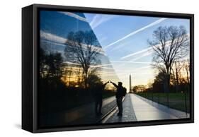 Washington DC - A Veteran Looks for a Name at Vietnam Veterans Memorial Wall at Sunrise-Orhan-Framed Stretched Canvas