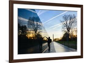 Washington DC - A Veteran Looks for a Name at Vietnam Veterans Memorial Wall at Sunrise-Orhan-Framed Photographic Print