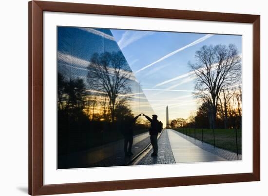 Washington DC - A Veteran Looks for a Name at Vietnam Veterans Memorial Wall at Sunrise-Orhan-Framed Photographic Print