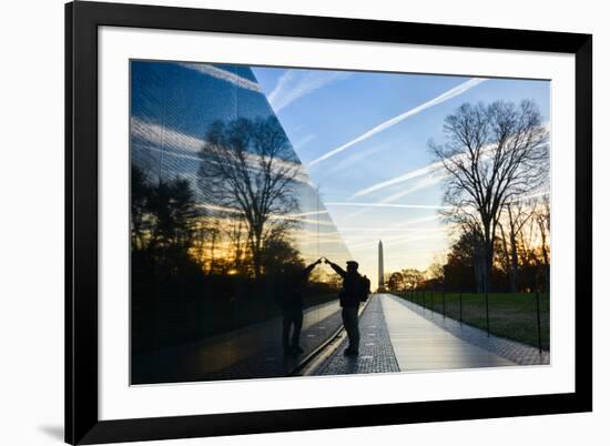 Washington DC - A Veteran Looks for a Name at Vietnam Veterans Memorial Wall at Sunrise-Orhan-Framed Photographic Print