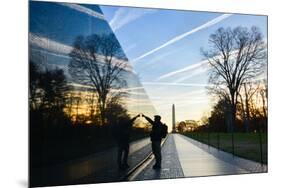 Washington DC - A Veteran Looks for a Name at Vietnam Veterans Memorial Wall at Sunrise-Orhan-Mounted Photographic Print