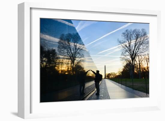 Washington DC - A Veteran Looks for a Name at Vietnam Veterans Memorial Wall at Sunrise-Orhan-Framed Photographic Print