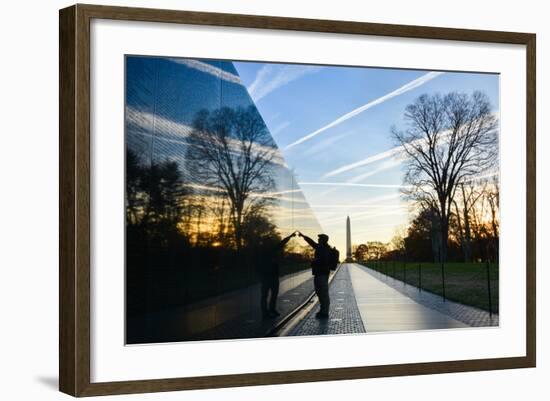 Washington DC - A Veteran Looks for a Name at Vietnam Veterans Memorial Wall at Sunrise-Orhan-Framed Photographic Print