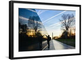 Washington DC - A Veteran Looks for a Name at Vietnam Veterans Memorial Wall at Sunrise-Orhan-Framed Photographic Print