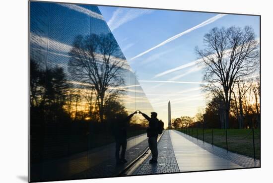 Washington DC - A Veteran Looks for a Name at Vietnam Veterans Memorial Wall at Sunrise-Orhan-Mounted Photographic Print