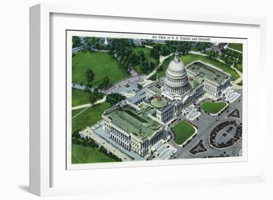 Washington, DC, Aerial View of the US Capitol and Grounds-Lantern Press-Framed Art Print