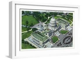 Washington, DC, Aerial View of the US Capitol and Grounds-Lantern Press-Framed Art Print