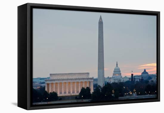 Washington DC City View at Sunrise, including Lincoln Memorial, Monument and Capitol Building-Orhan-Framed Stretched Canvas