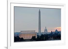 Washington DC City View at Sunrise, including Lincoln Memorial, Monument and Capitol Building-Orhan-Framed Photographic Print