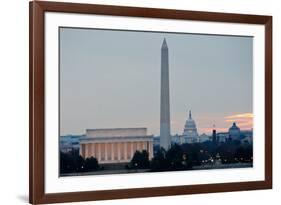 Washington DC City View at Sunrise, including Lincoln Memorial, Monument and Capitol Building-Orhan-Framed Photographic Print